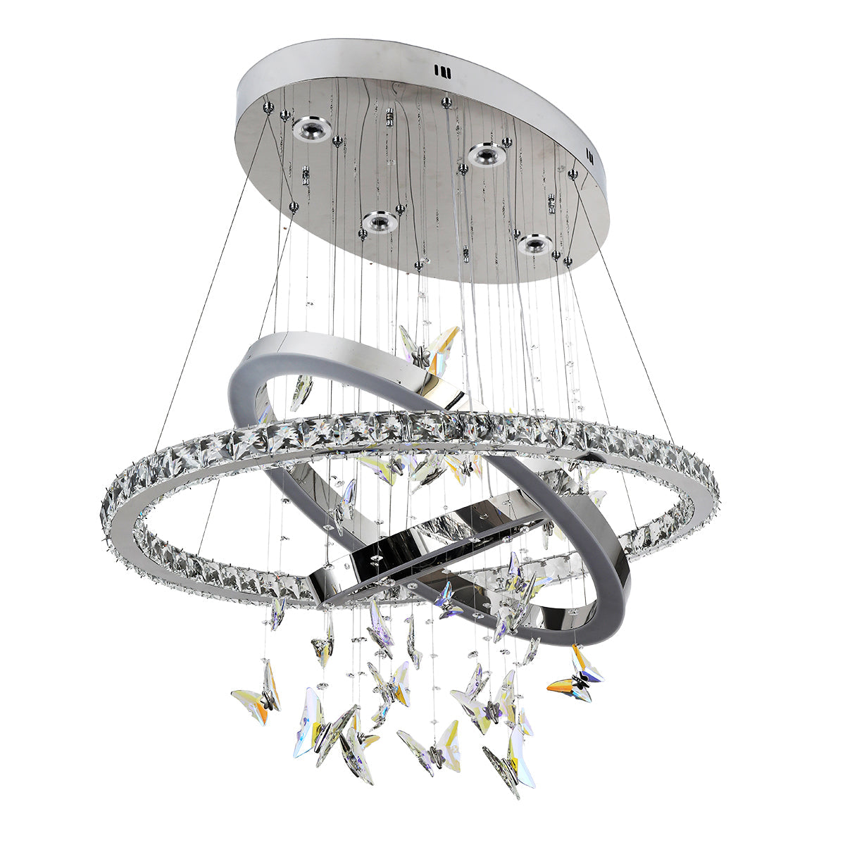 Mariposa 3 Ring Tri-Colour Remote-Controlled LED Crystal Butterfly Chandelier