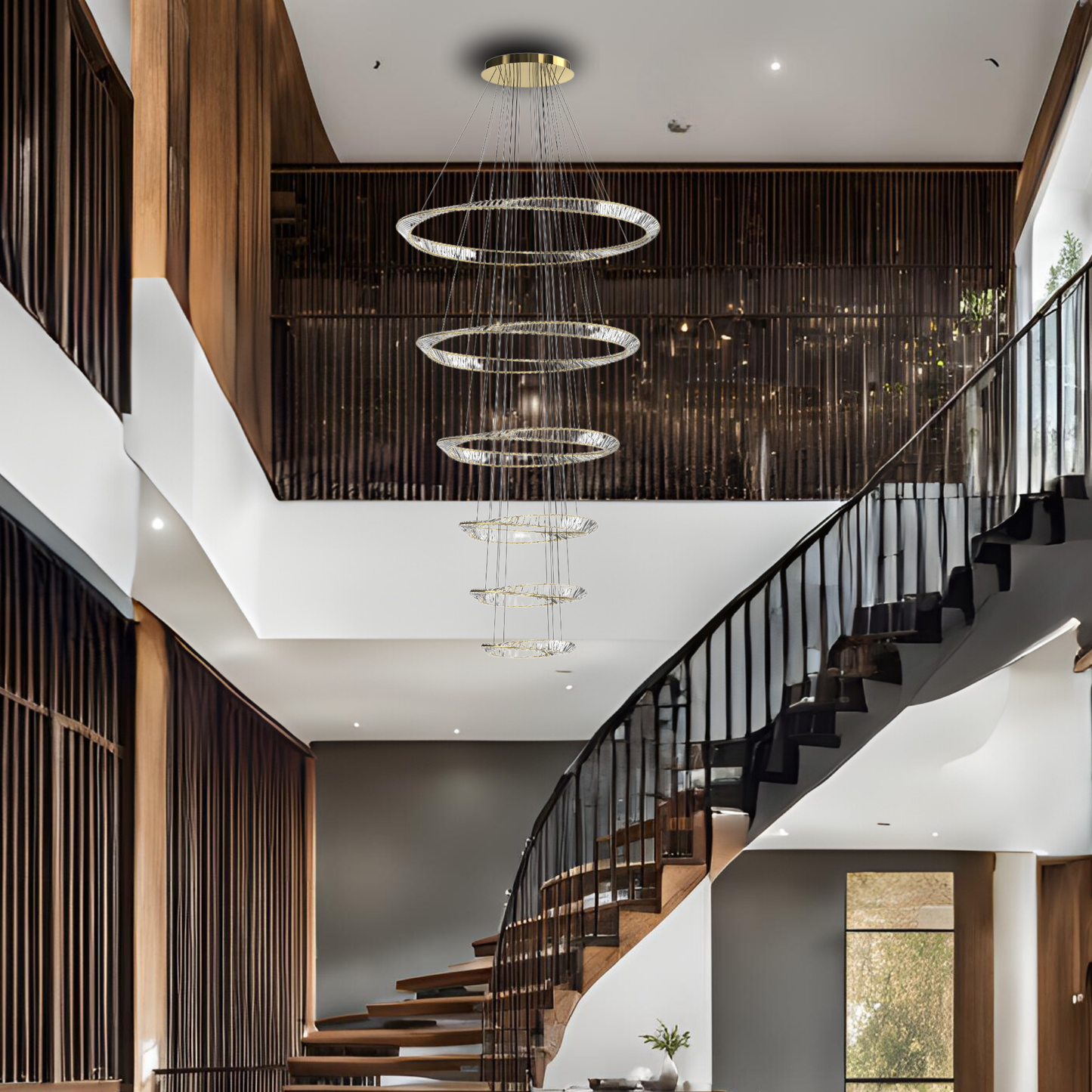 Barcelona 6 Ring Gold and Crystal Tri-Colour Remote Controlled Chandelier