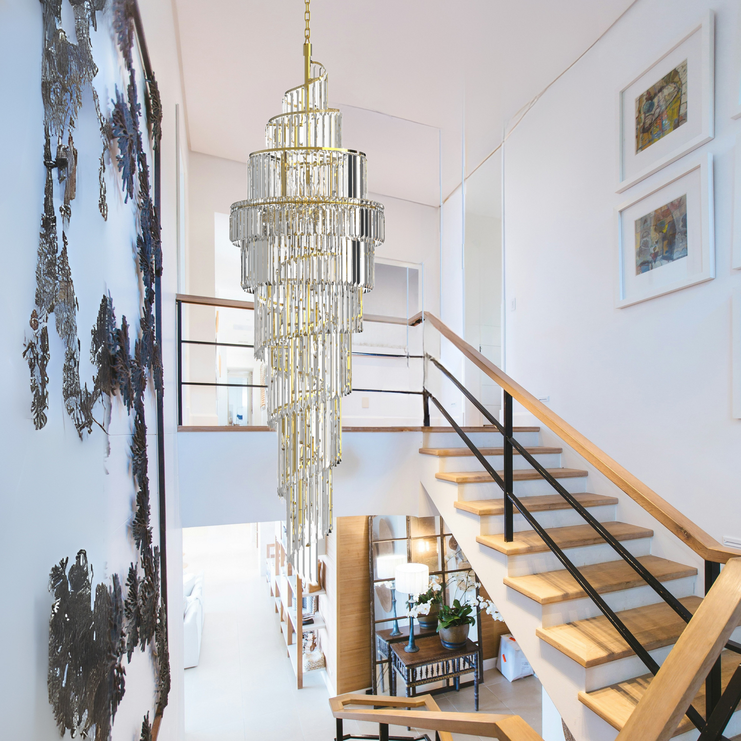 Bridie 2.1m Gold and Crystal Spiral Modern Classic Chandelier