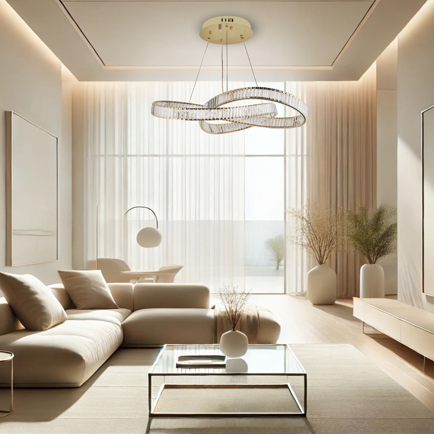 Venice 980mm Gold and Crystal Tri-Colour Remote Controlled Chandelier