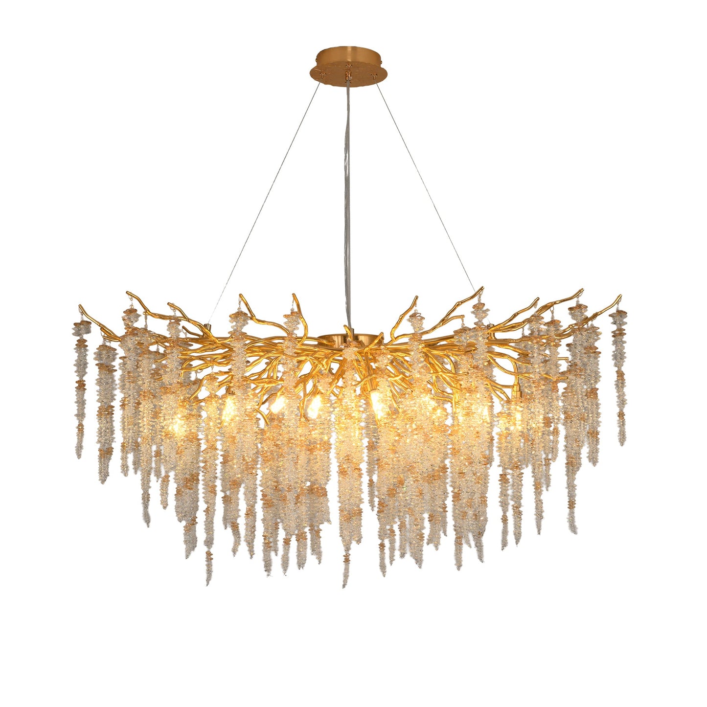Coral 1200mm Gold Organic Linear Classic Clear and Amber Crystal Chandelier