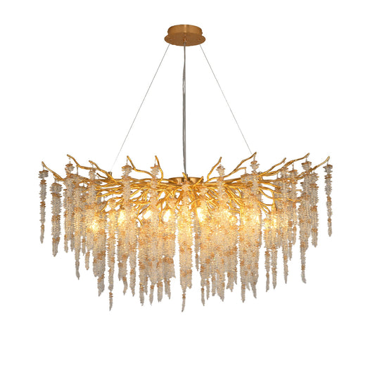 Coral 1200mm Gold Organic Linear Classic Clear and Amber Crystal Chandelier