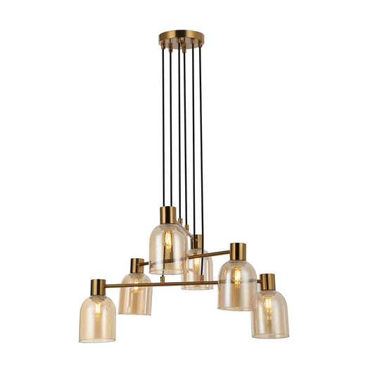 Lisbon 6 Light Bronze and Amber Linear Modern Pendant