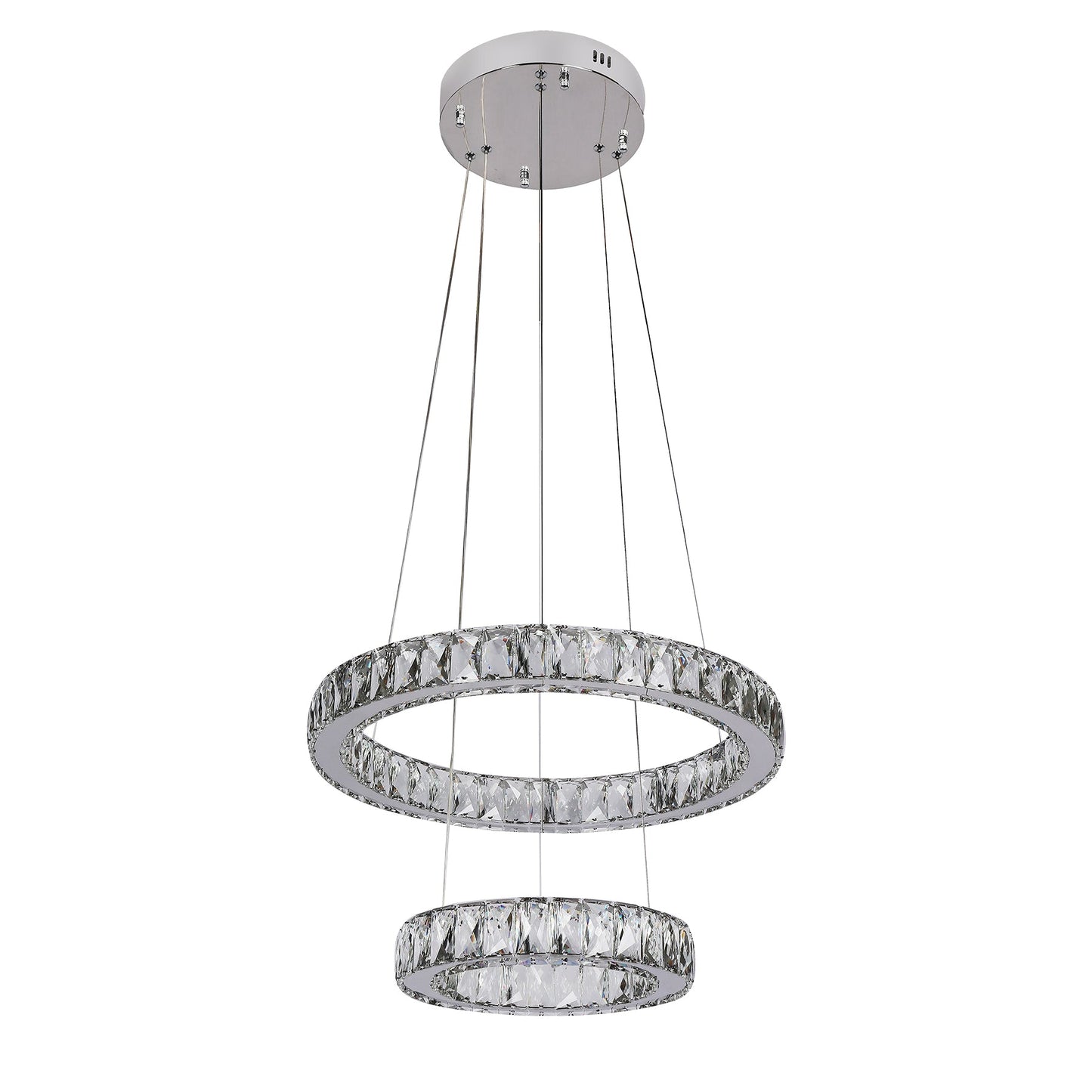Lumia 2 Ring Chrome and Crystal Tri-Colour Remote Controlled Chandelier