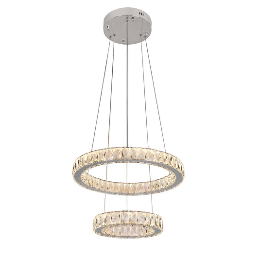 Lumia 2 Ring Chrome and Crystal Tri-Colour Remote Controlled Chandelier