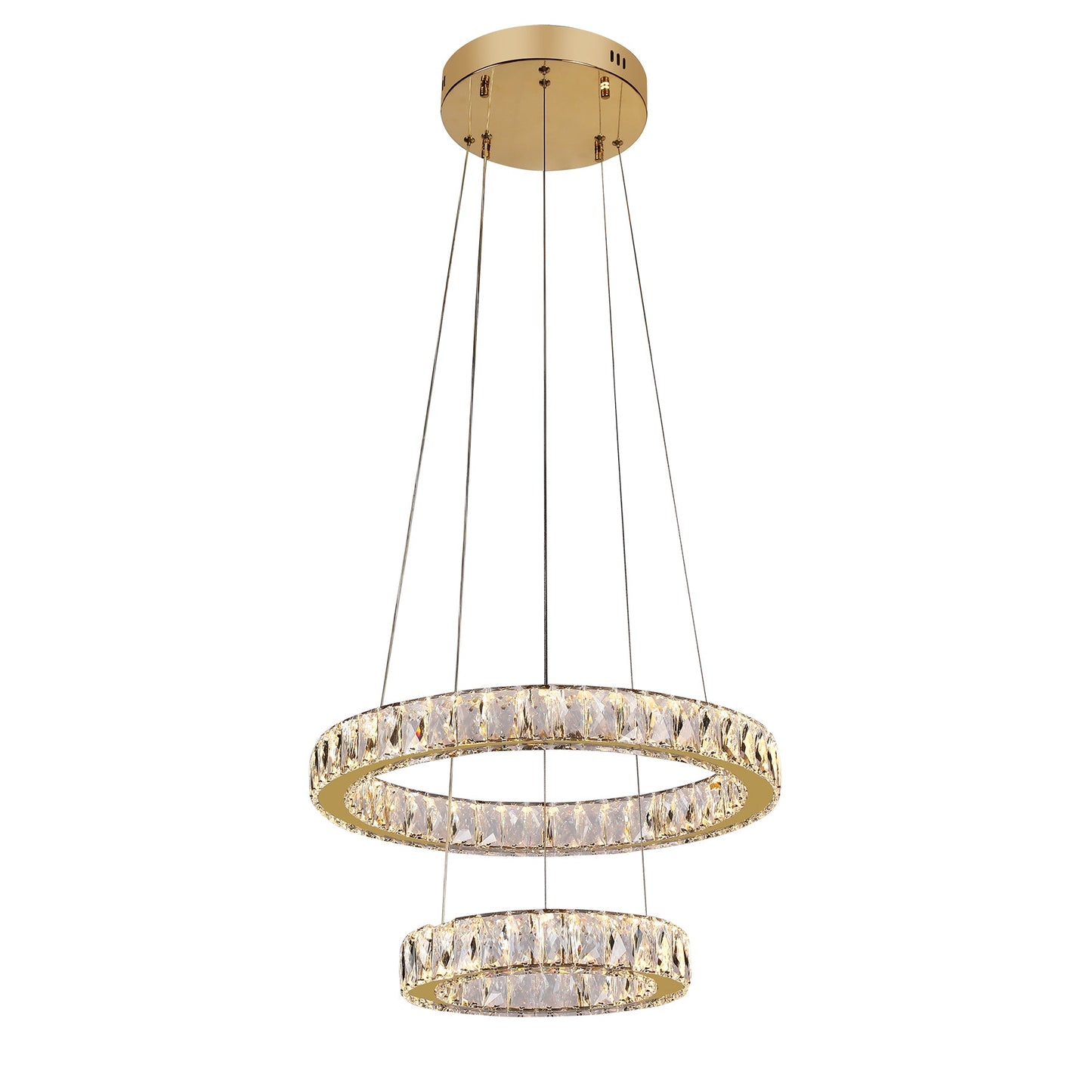 Lumia 2 Ring Gold and Crystal Tri-Colour Remote Controlled Chandelier