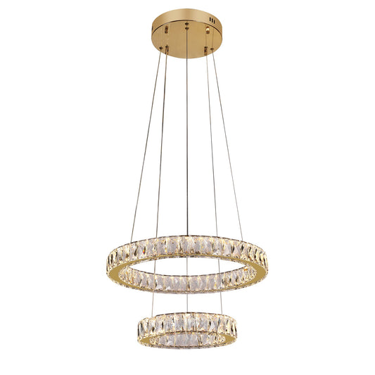 Lumia 2 Ring Gold and Crystal Tri-Colour Remote Controlled Chandelier
