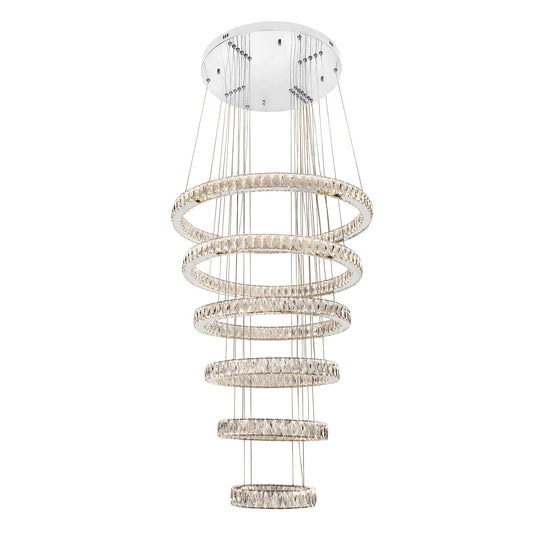 Lumia 6 Ring Chrome and Crystal Tri-Colour Remote Controlled Chandelier