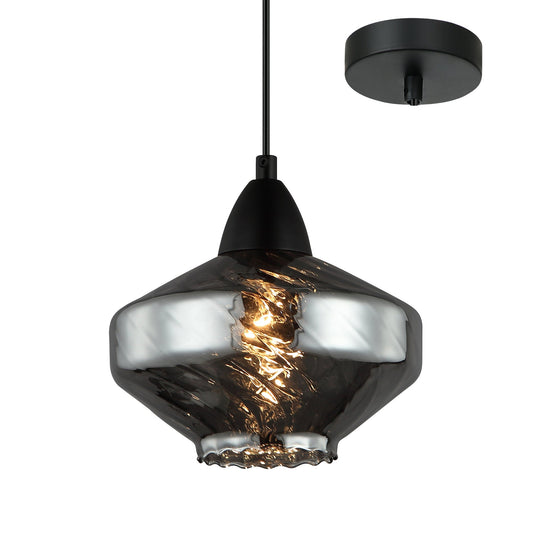 Mintana Black and Smoke Modern Textured Glass Pendant