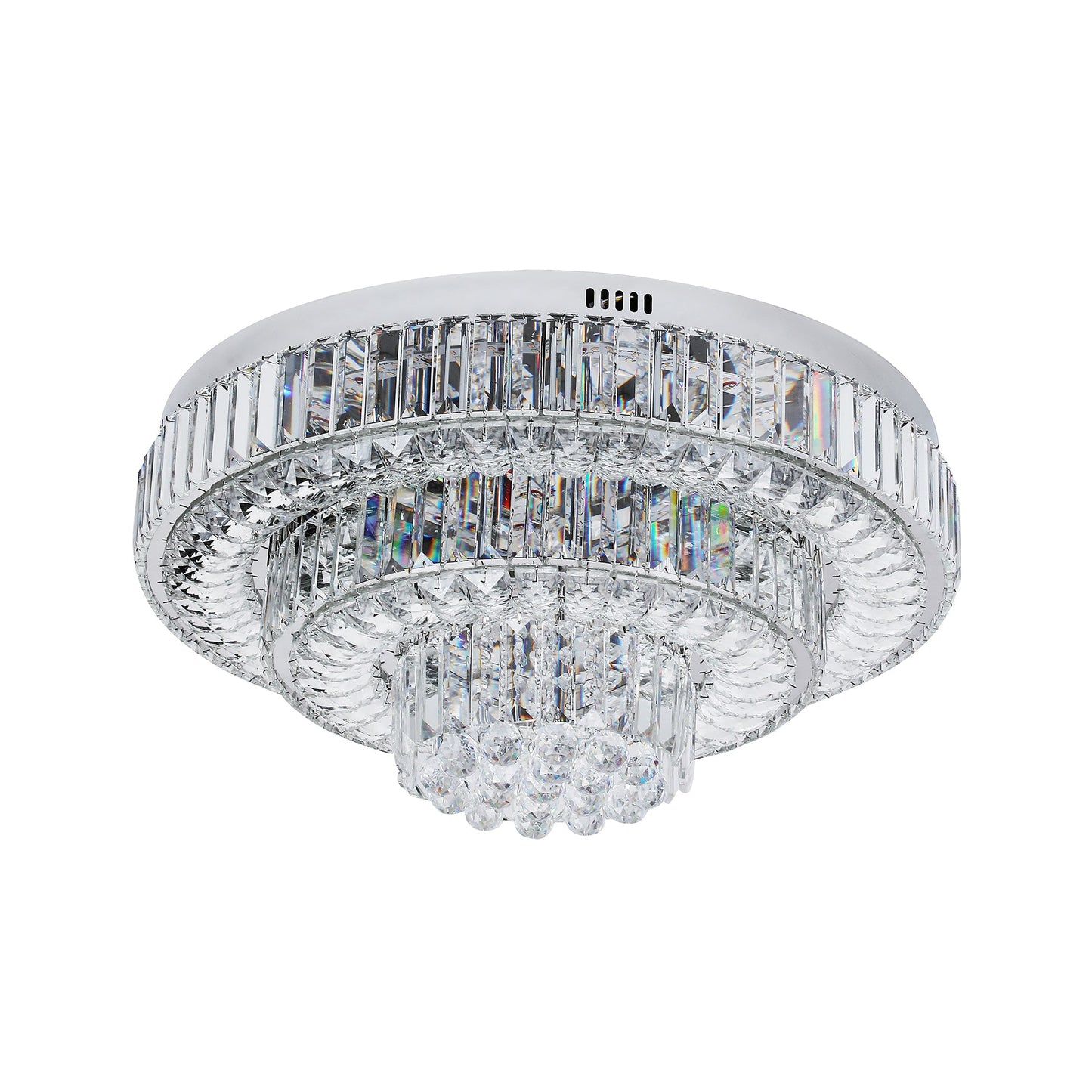 Navia 600 Chrome with Crystal Remote Controlled Tri-Colour LED Close to Ceiling