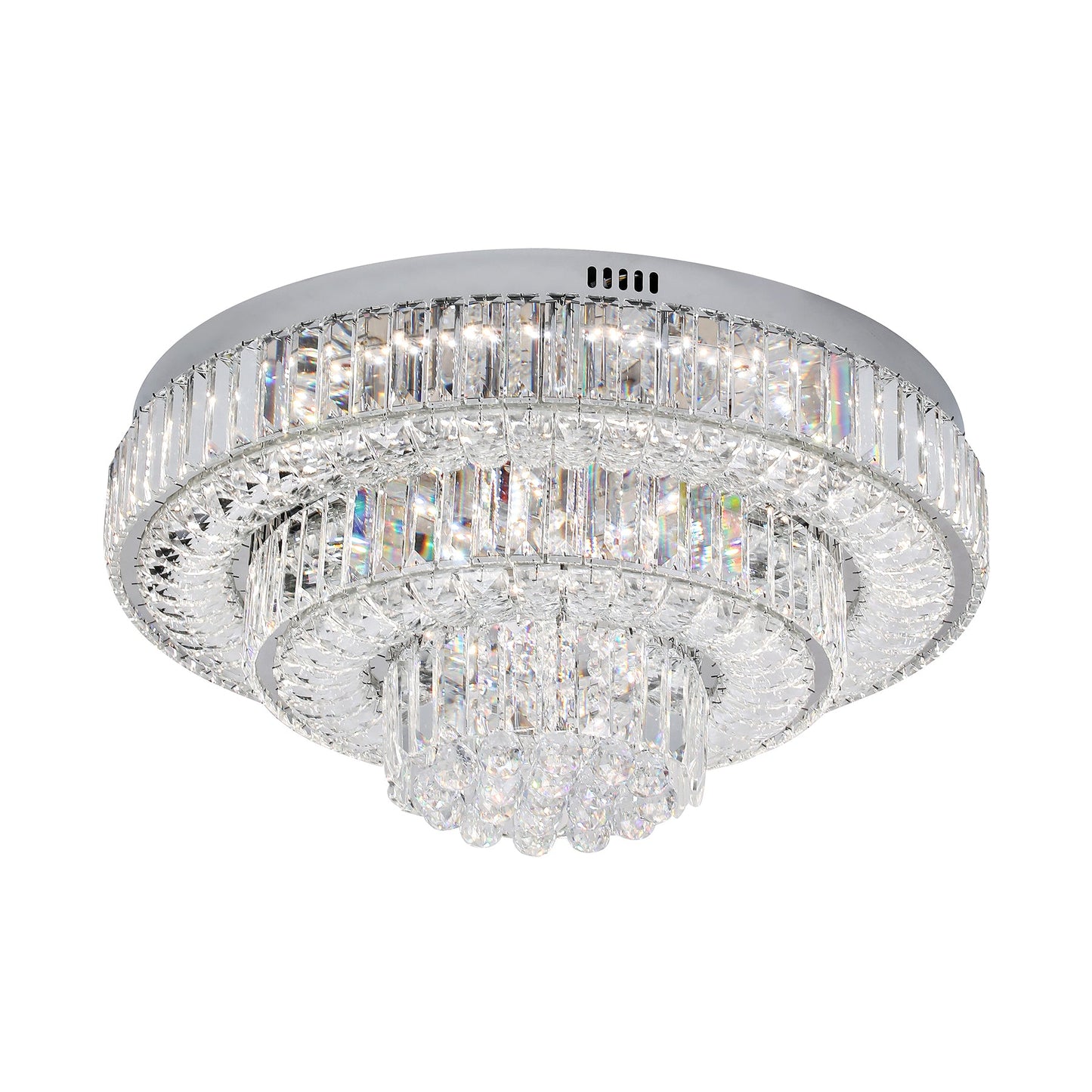 Navia 600 Chrome with Crystal Remote Controlled Tri-Colour LED Close to Ceiling