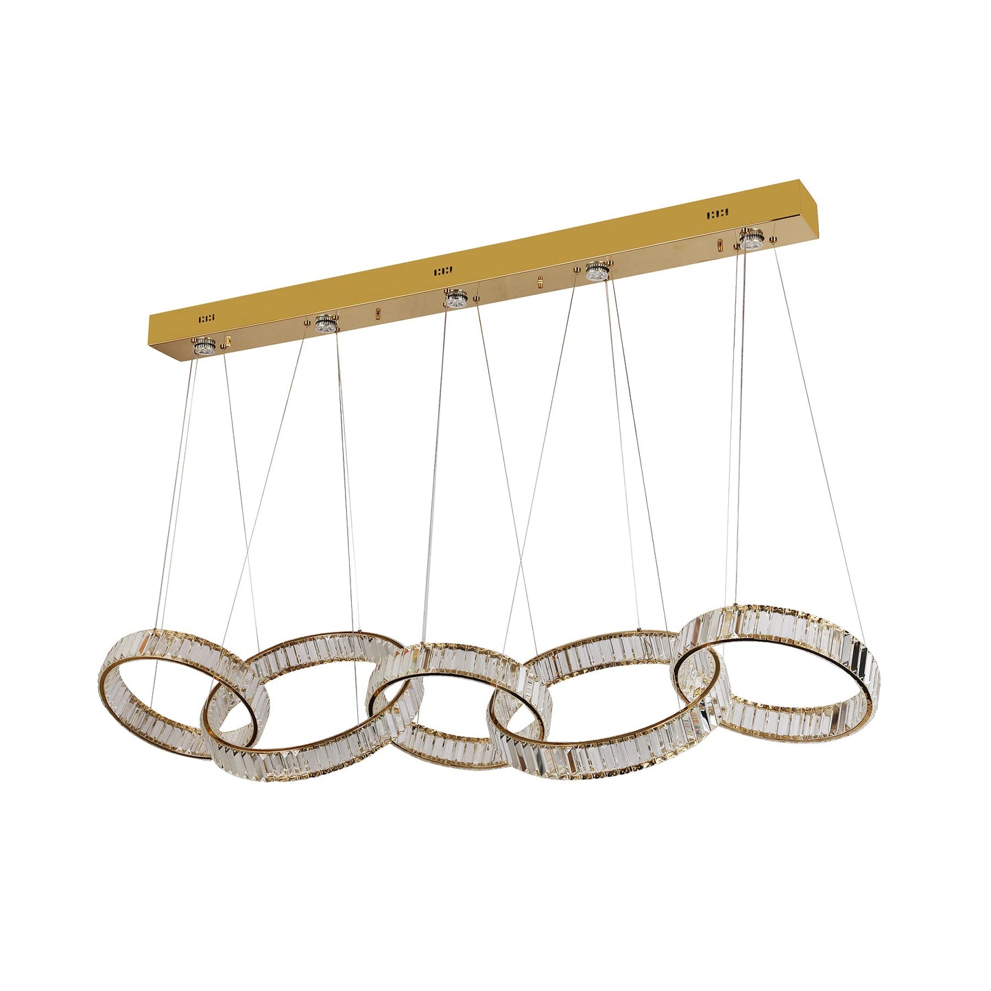 Parrini 5 Bar Gold with Crystal Remote Controlled Tri-Colour LED Pendant