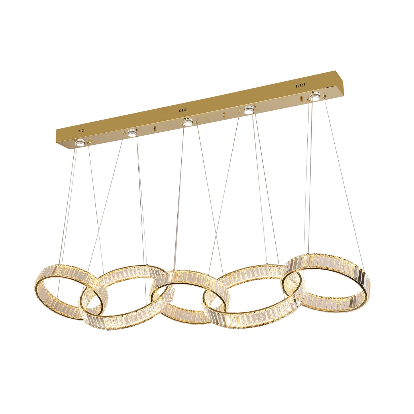 Parrini 5 Bar Gold with Crystal Remote Controlled Tri-Colour LED Pendant