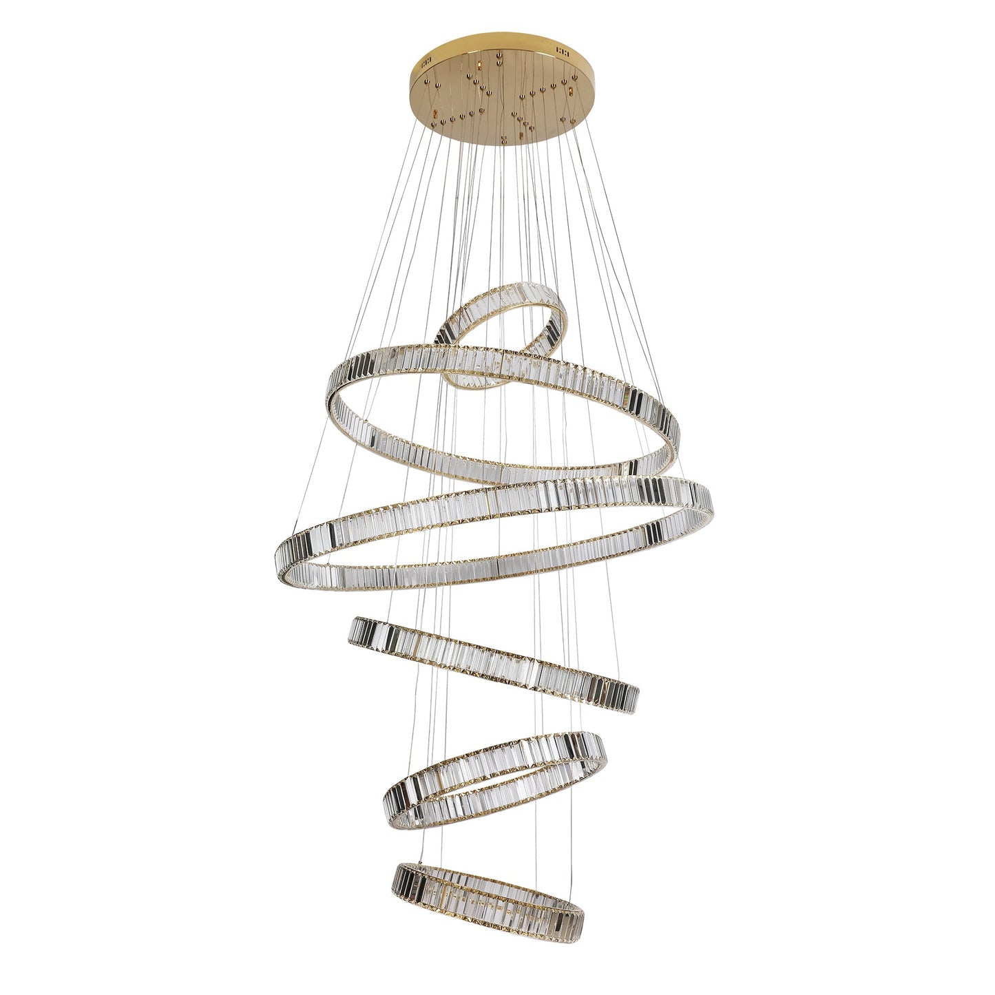 Parrini 6 Ring Gold and Crystal Tri-Colour Remote Controlled Chandelier