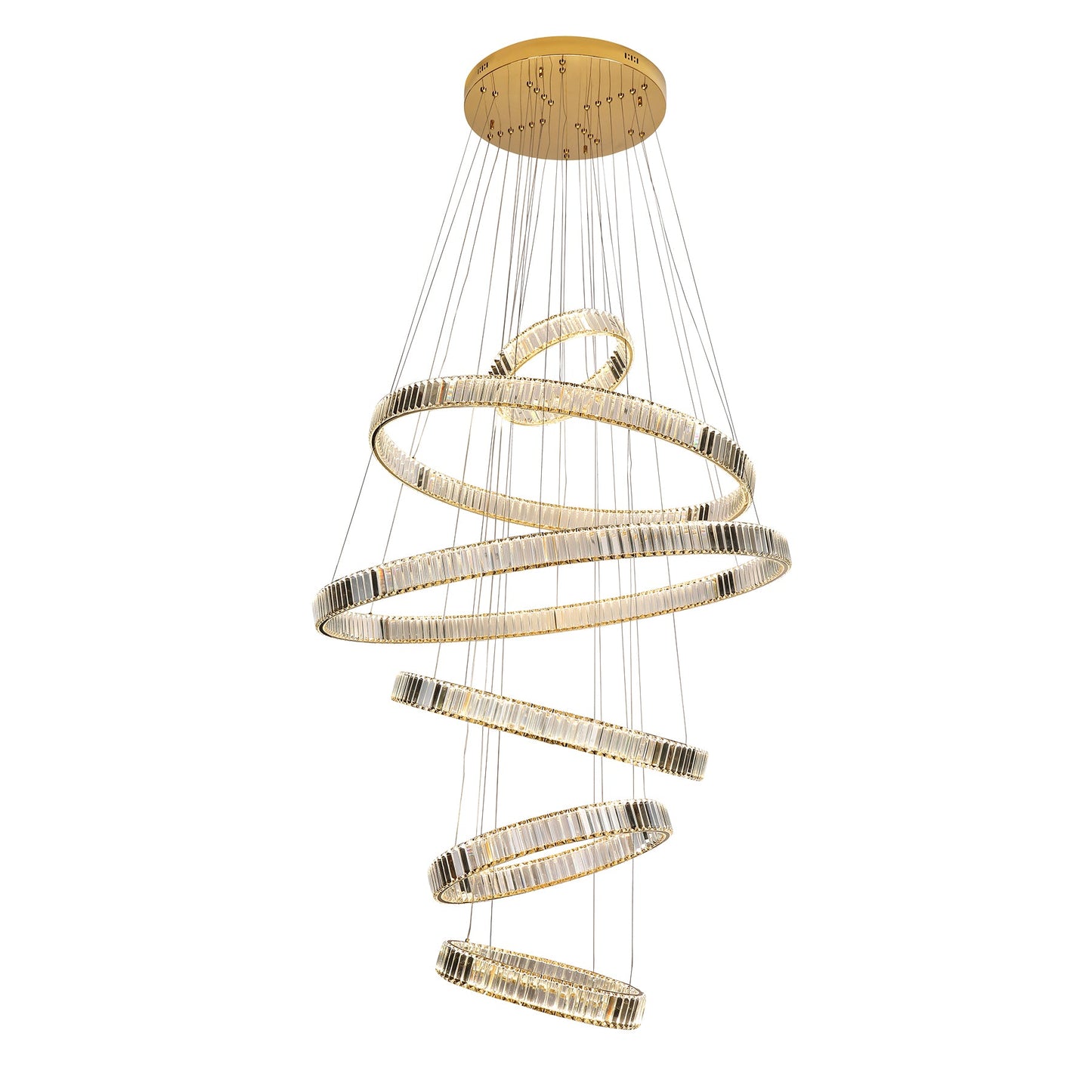 Parrini 6 Ring Gold and Crystal Tri-Colour Remote Controlled Chandelier