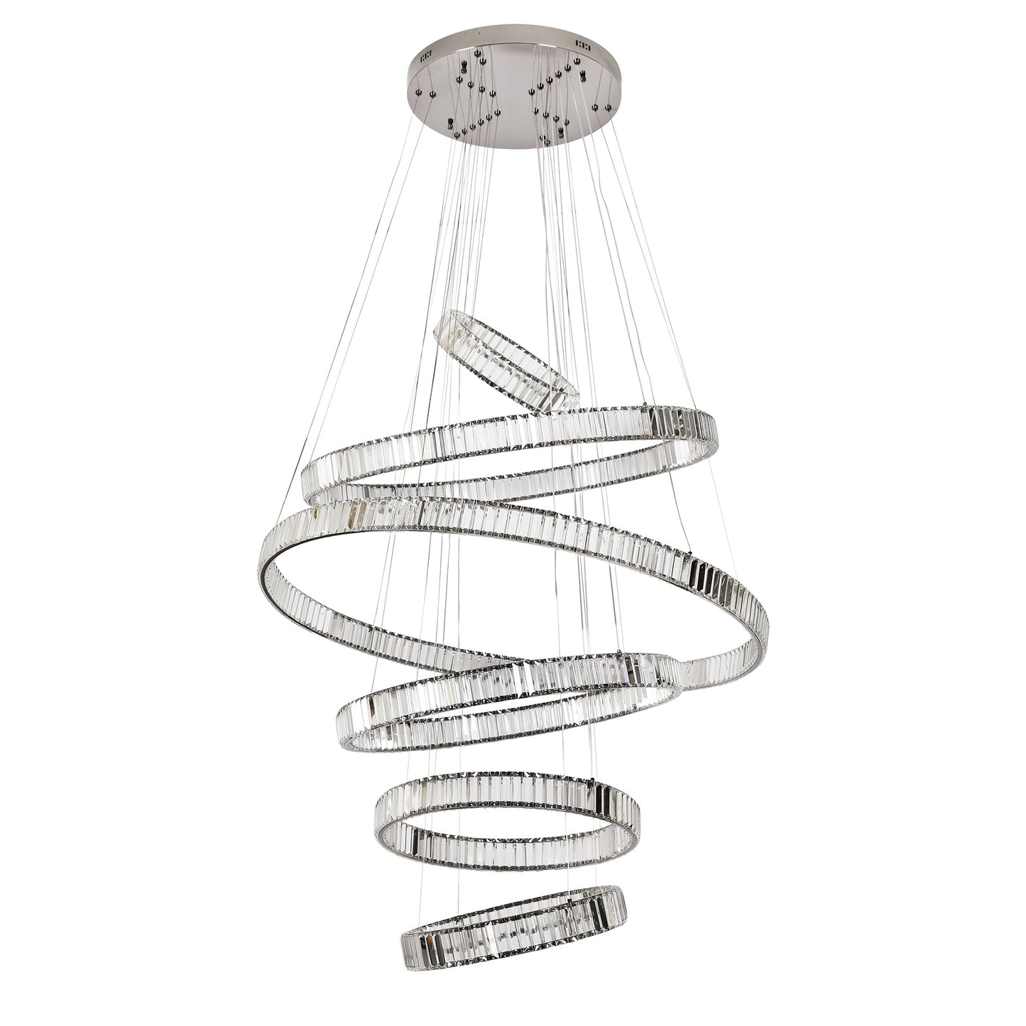 Parrini 6 Ring Gunmetal and Crystal Tri-Colour Remote Controlled Chandelier