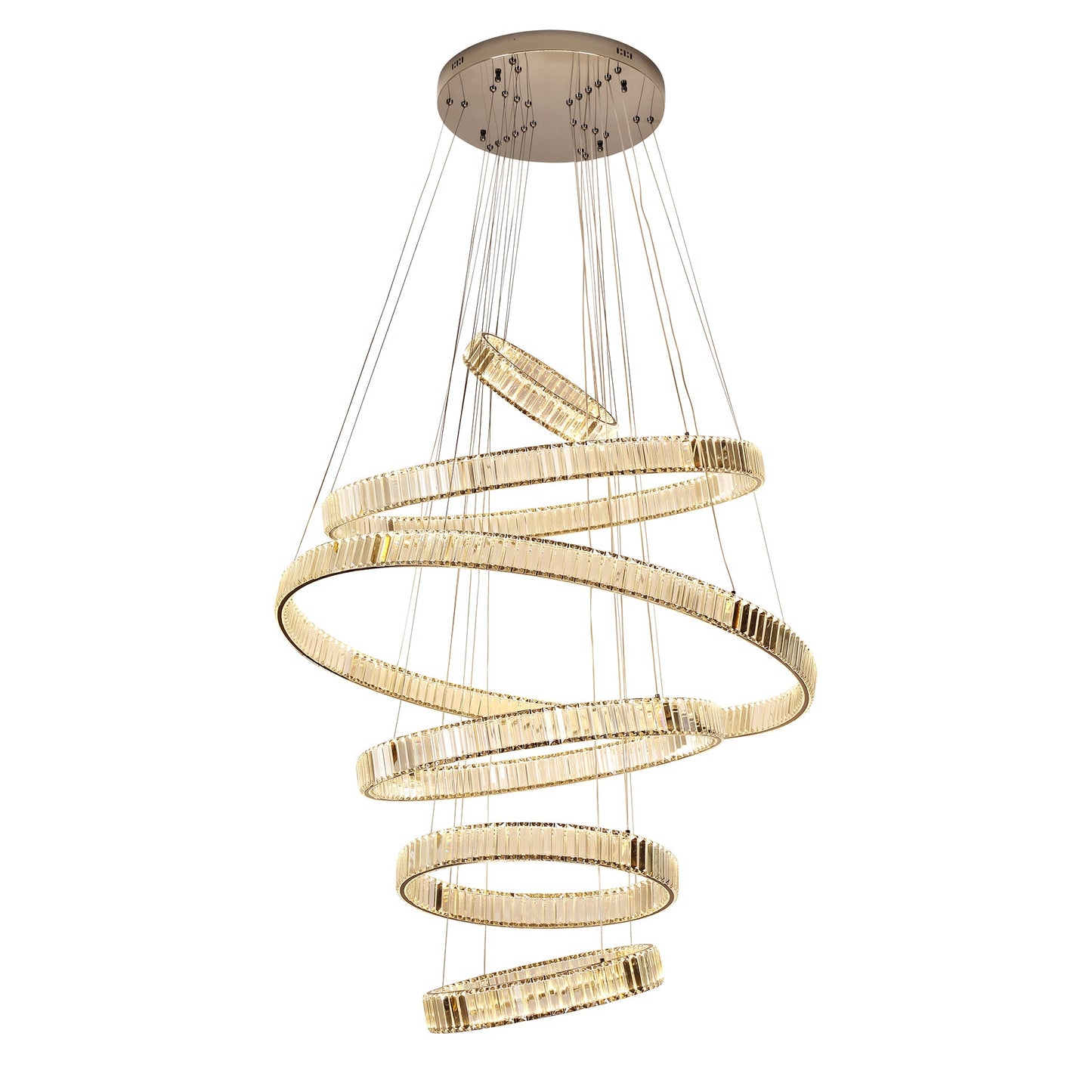 Parrini 6 Ring Gunmetal and Crystal Tri-Colour Remote Controlled Chandelier