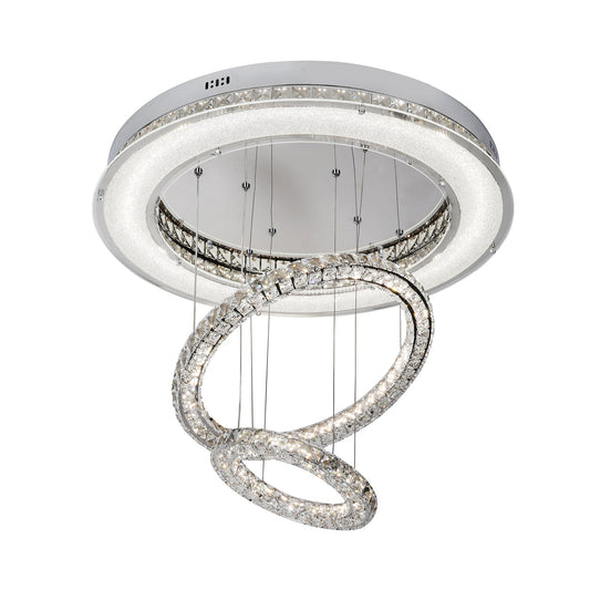 Pearla 800 Chrome with Crystal Remote Controlled Tri-Colour LED Close to Ceiling Pendant