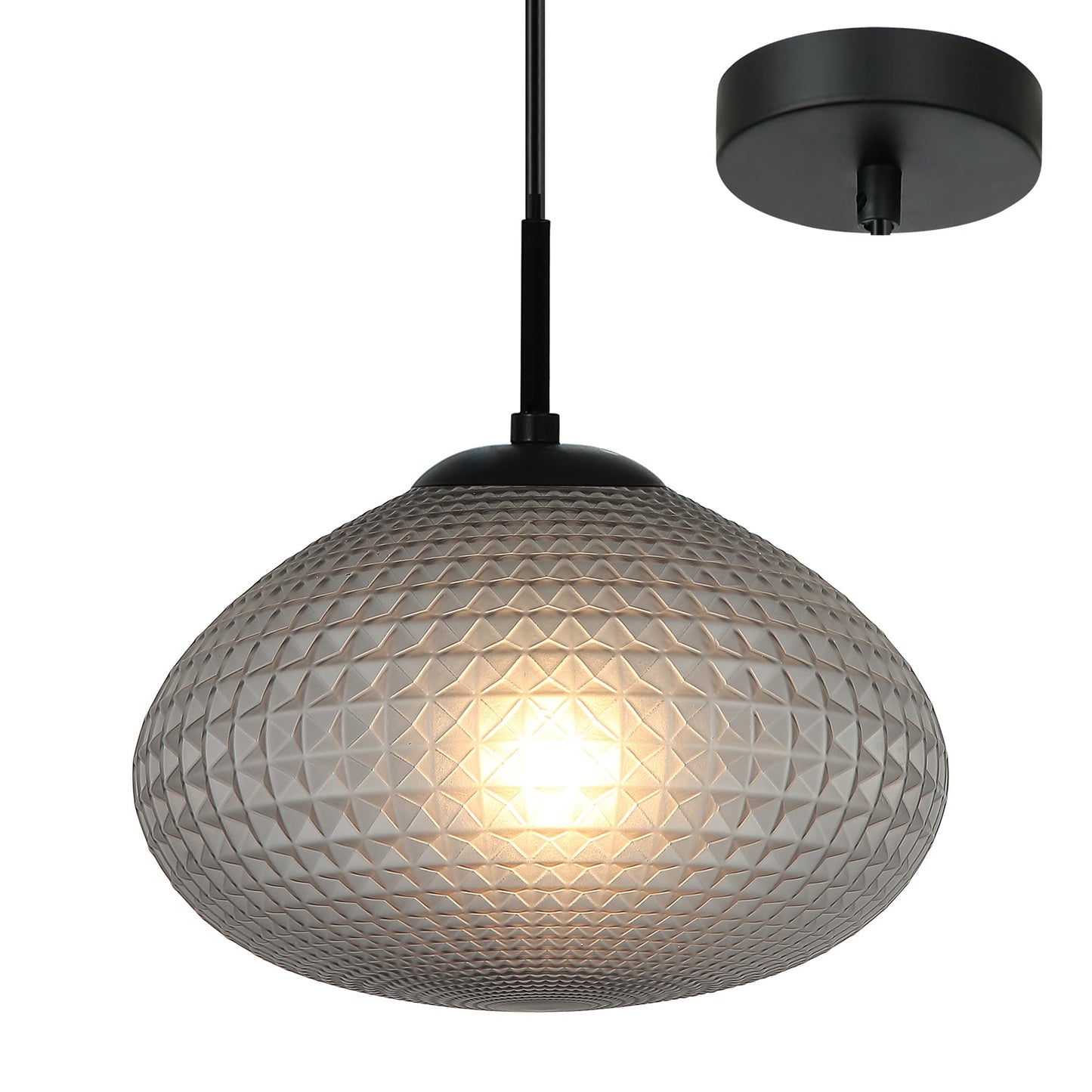Piani Black and Smoke Modern Textured Glass Pendant