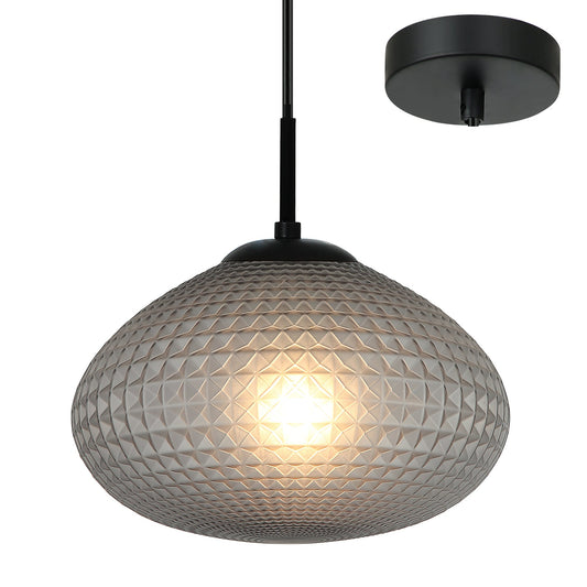 Piani Black and Smoke Modern Textured Glass Pendant