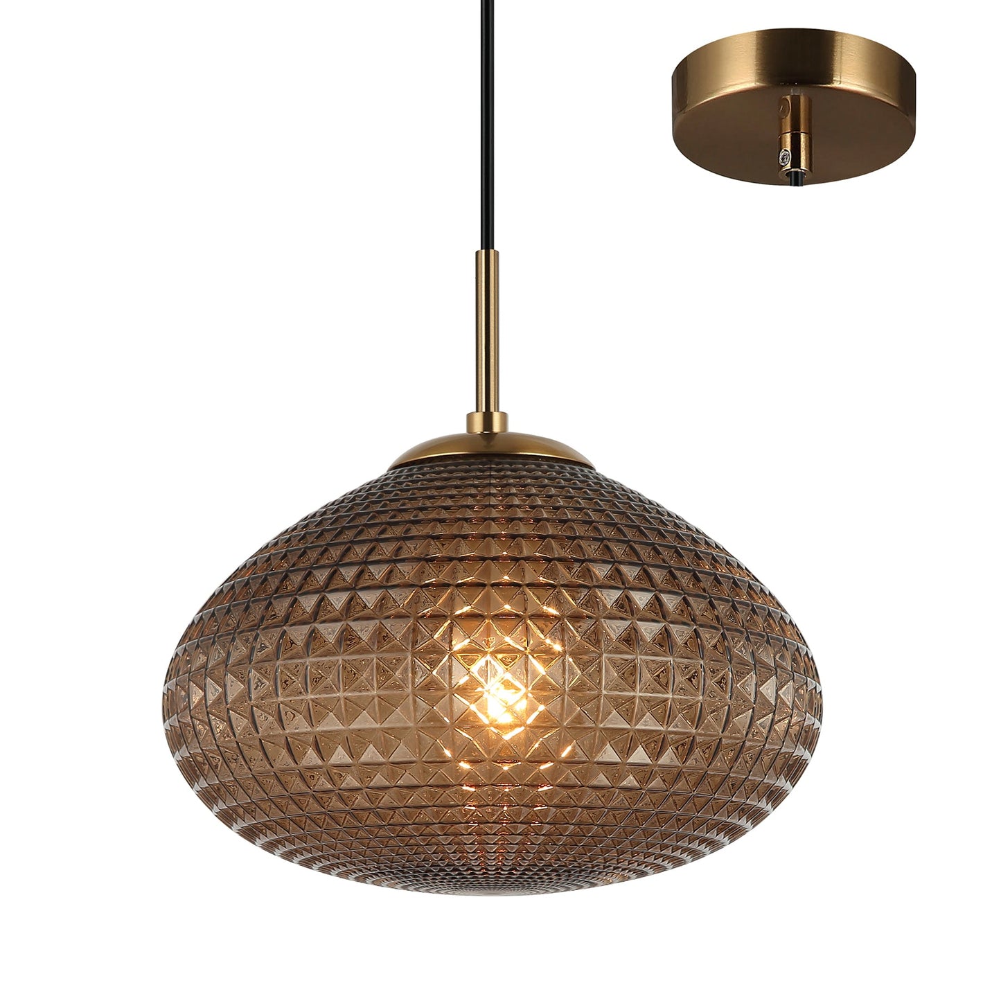 Piani Bronze and Coffee Modern Textured Glass Pendant