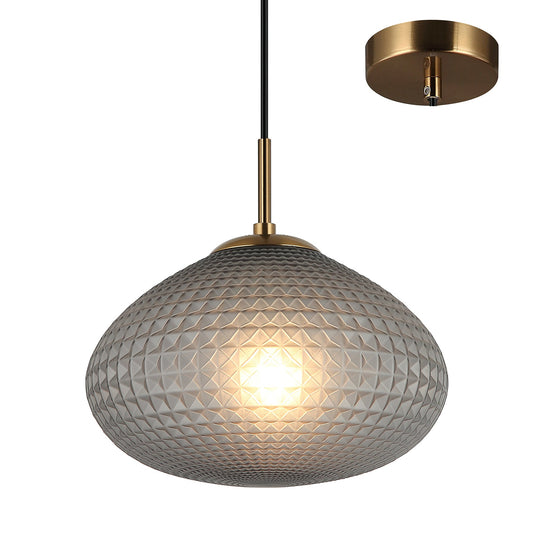 Piani Bronze and Smoke Modern Textured Glass Pendant