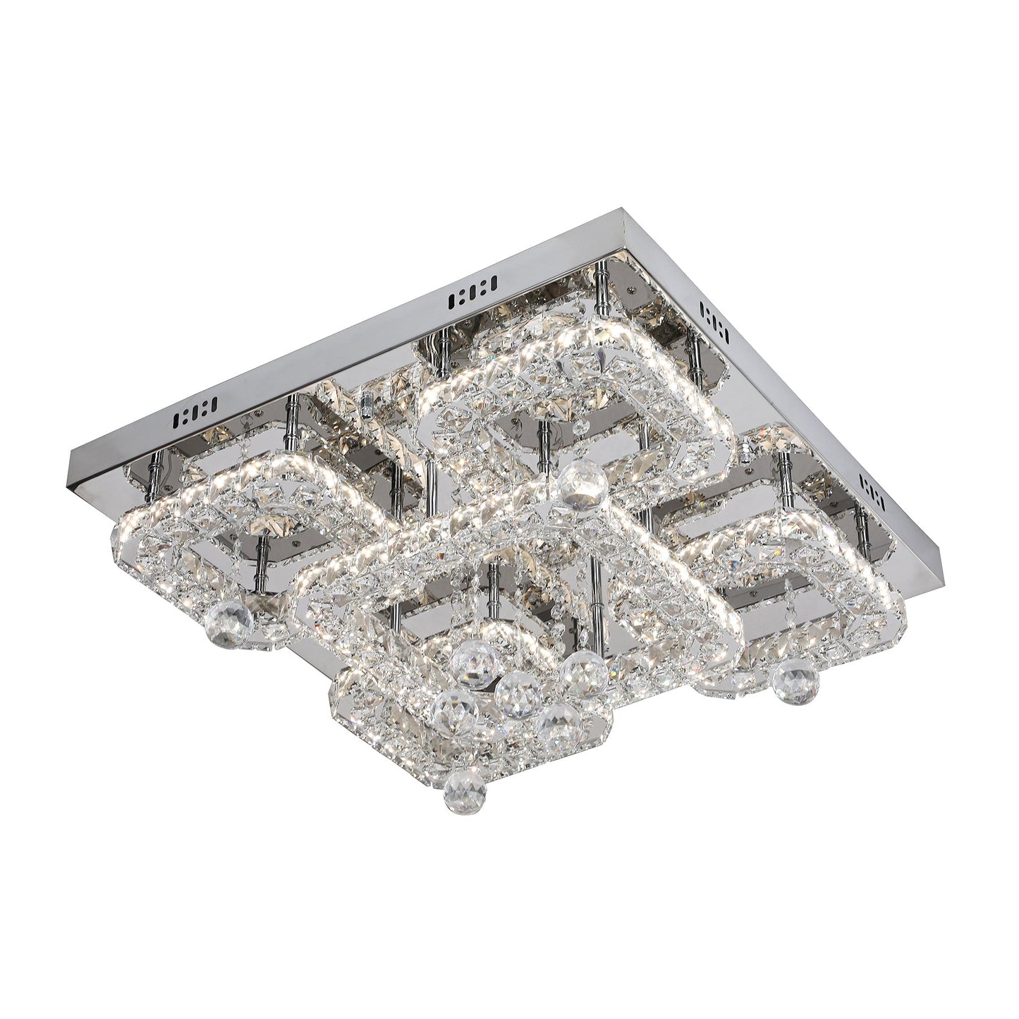 Renzo 550 Square Chrome with Crystal Remote Controlled Tri-Colour LED Close to Ceiling