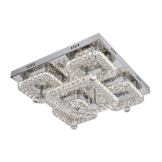 Renzo 550 Square Chrome with Crystal Remote Controlled Tri-Colour LED Close to Ceiling