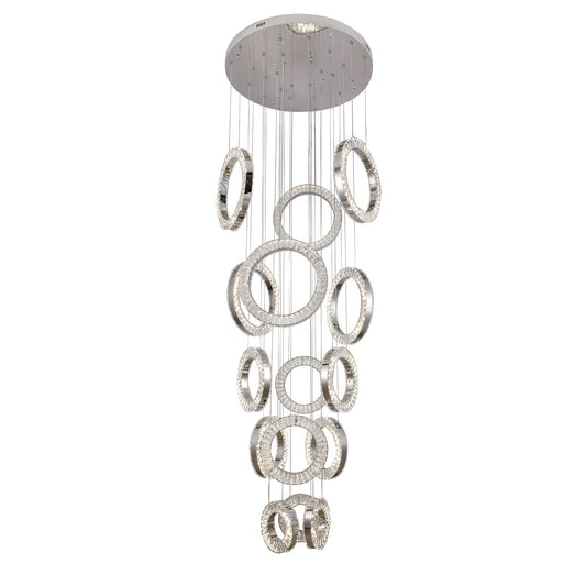 Ronda 15 Ring Cluster Chrome and Crystal Tri-Colour Remote Controlled Chandelier