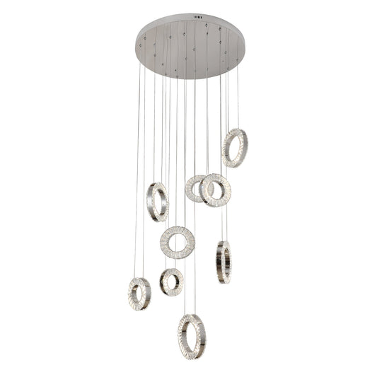 Ronda 9 Ring Cluster Chrome and Crystal Tri-Colour Remote Controlled Chandelier
