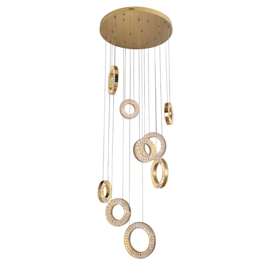 Ronda 9 Ring Cluster Gold and Crystal Tri-Colour Remote Controlled Chandelier
