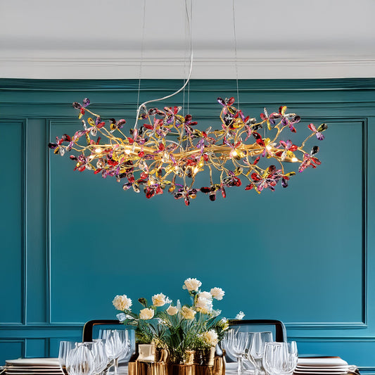 Ruby Gold 1200mm Organic Linear Classic Coloured Crystal Chandelier