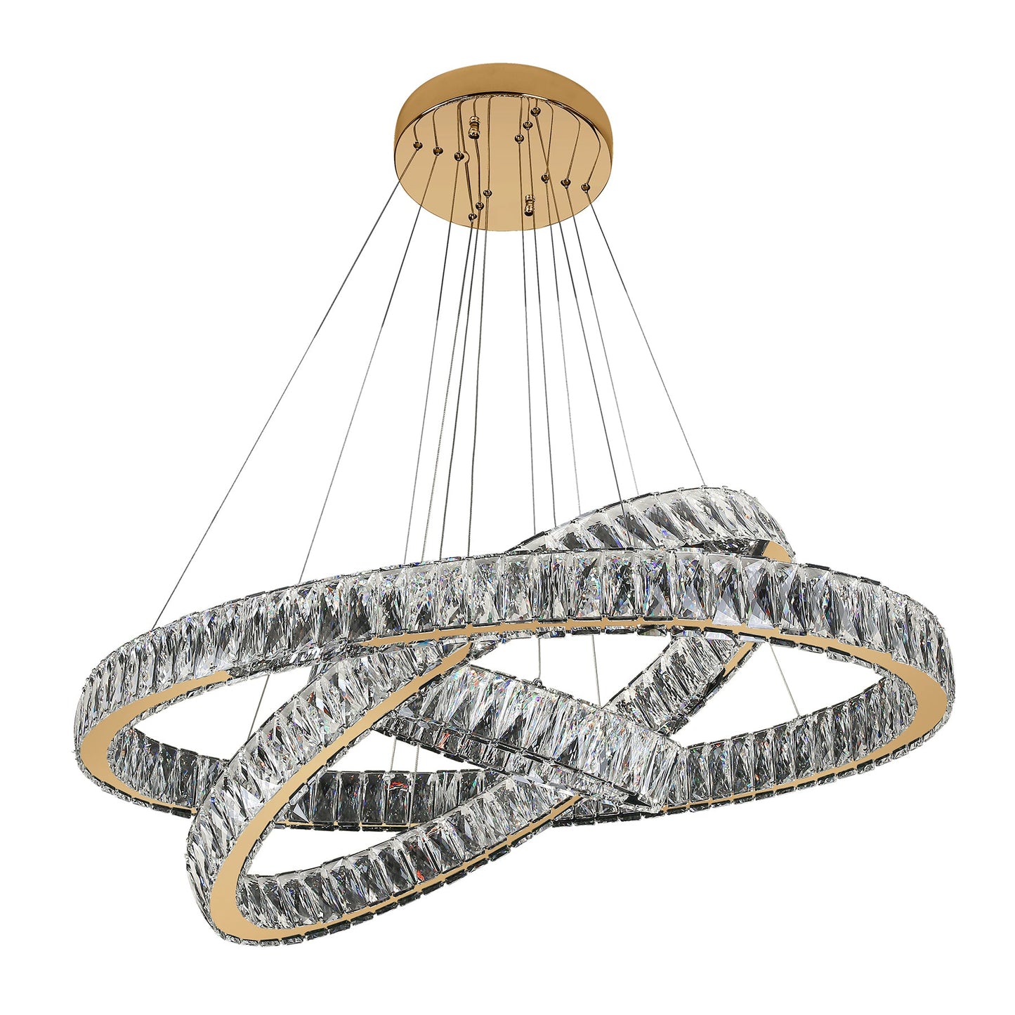 Tempio 3 Ring Oval Gold and Crystal Tri-Colour Remote Controlled Chandelier