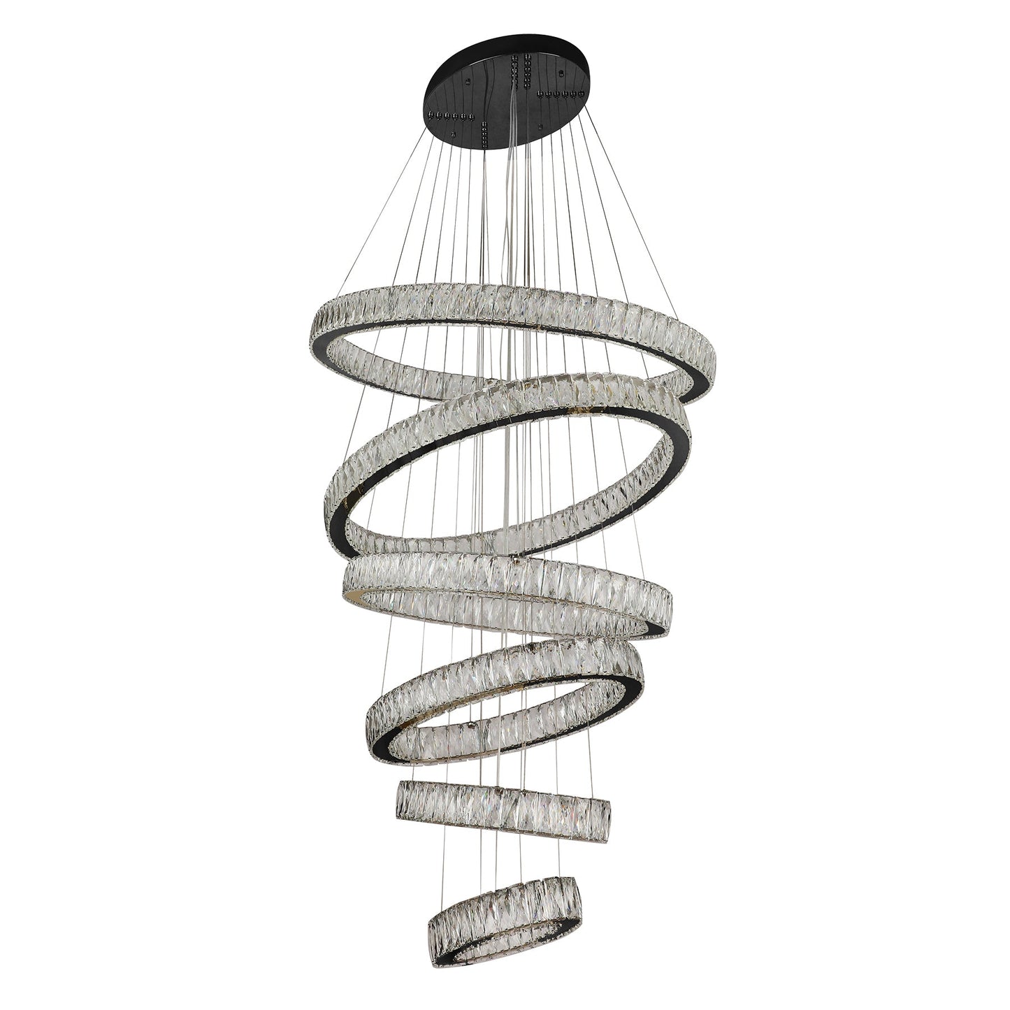 Tempio 6 Ring Oval Gunmetal and Crystal Tri-Colour Remote Controlled Chandelier