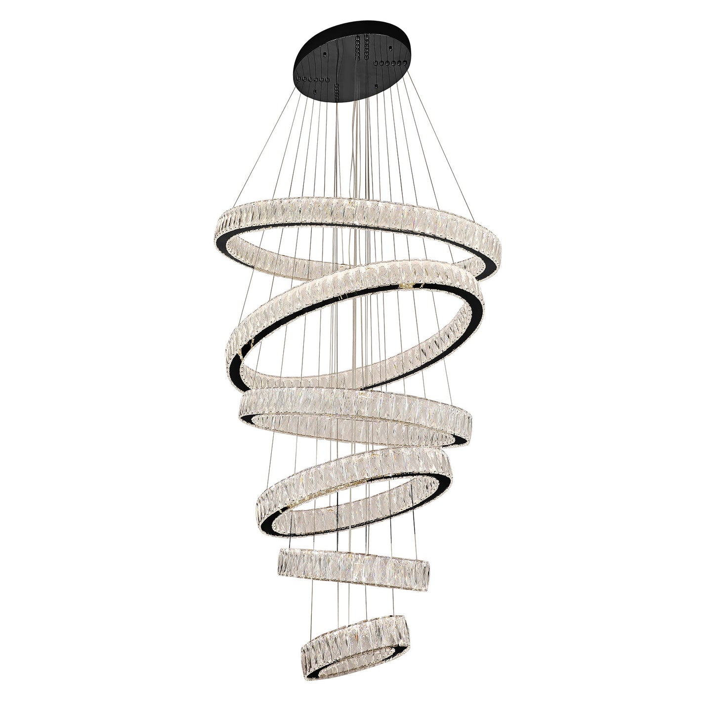 Tempio 6 Ring Oval Gunmetal and Crystal Tri-Colour Remote Controlled Chandelier