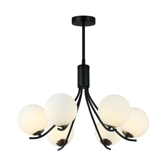 Tessa 6 Light Black and White Glass Modern Retro Pendant