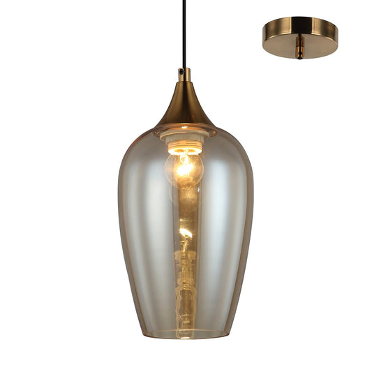 Valdes Bronze and Amber Modern Slim Glass Pendant