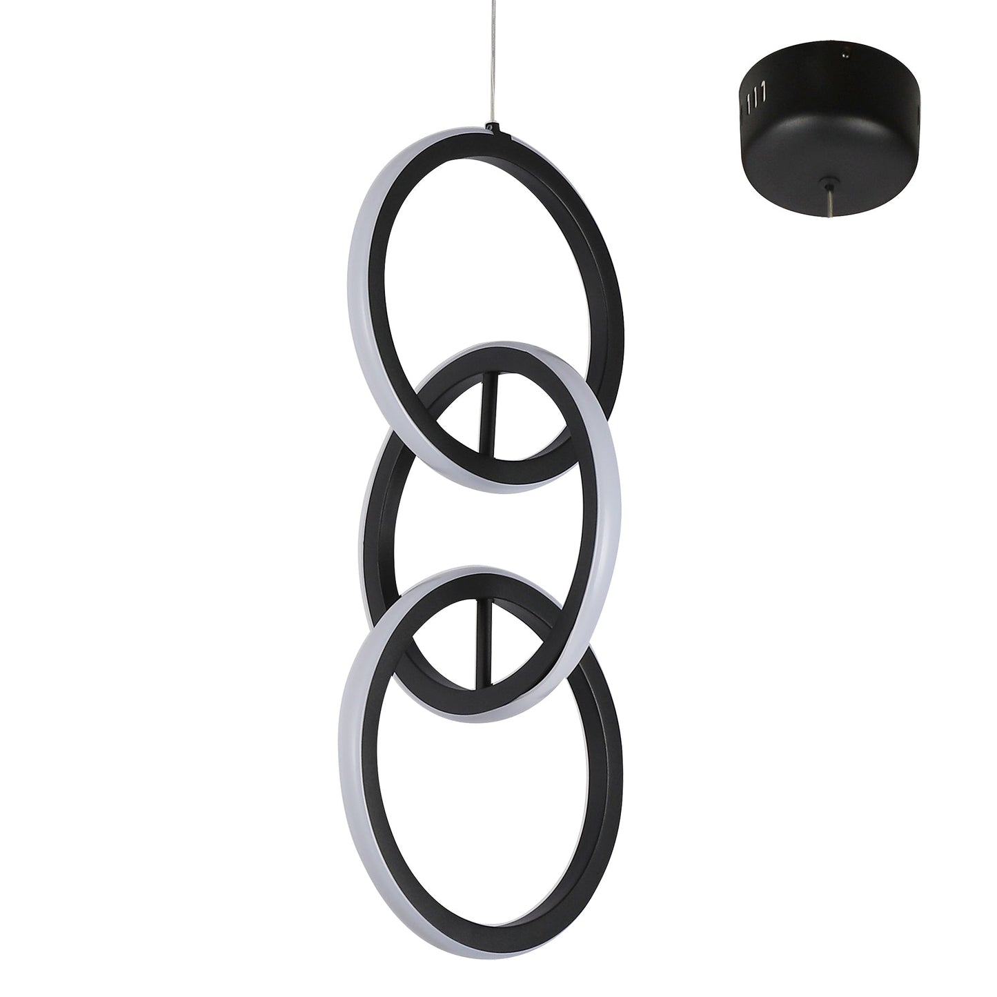 Vilaza Black 3 Ring Tri-Colour Remote-Controlled LED Contemporary Pendant
