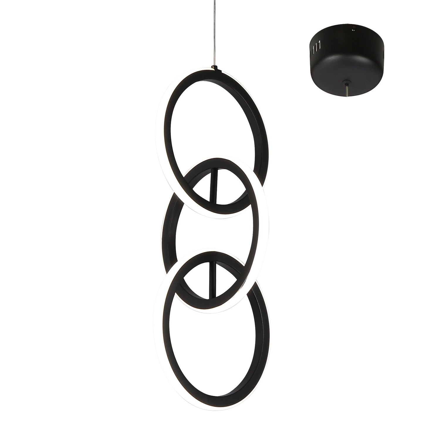Vilaza Black 3 Ring Tri-Colour Remote-Controlled LED Contemporary Pendant