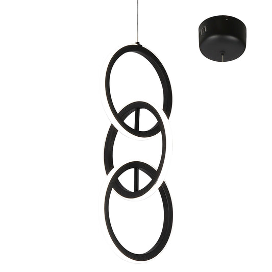 Vilaza Black 3 Ring Tri-Colour Remote-Controlled LED Contemporary Pendant