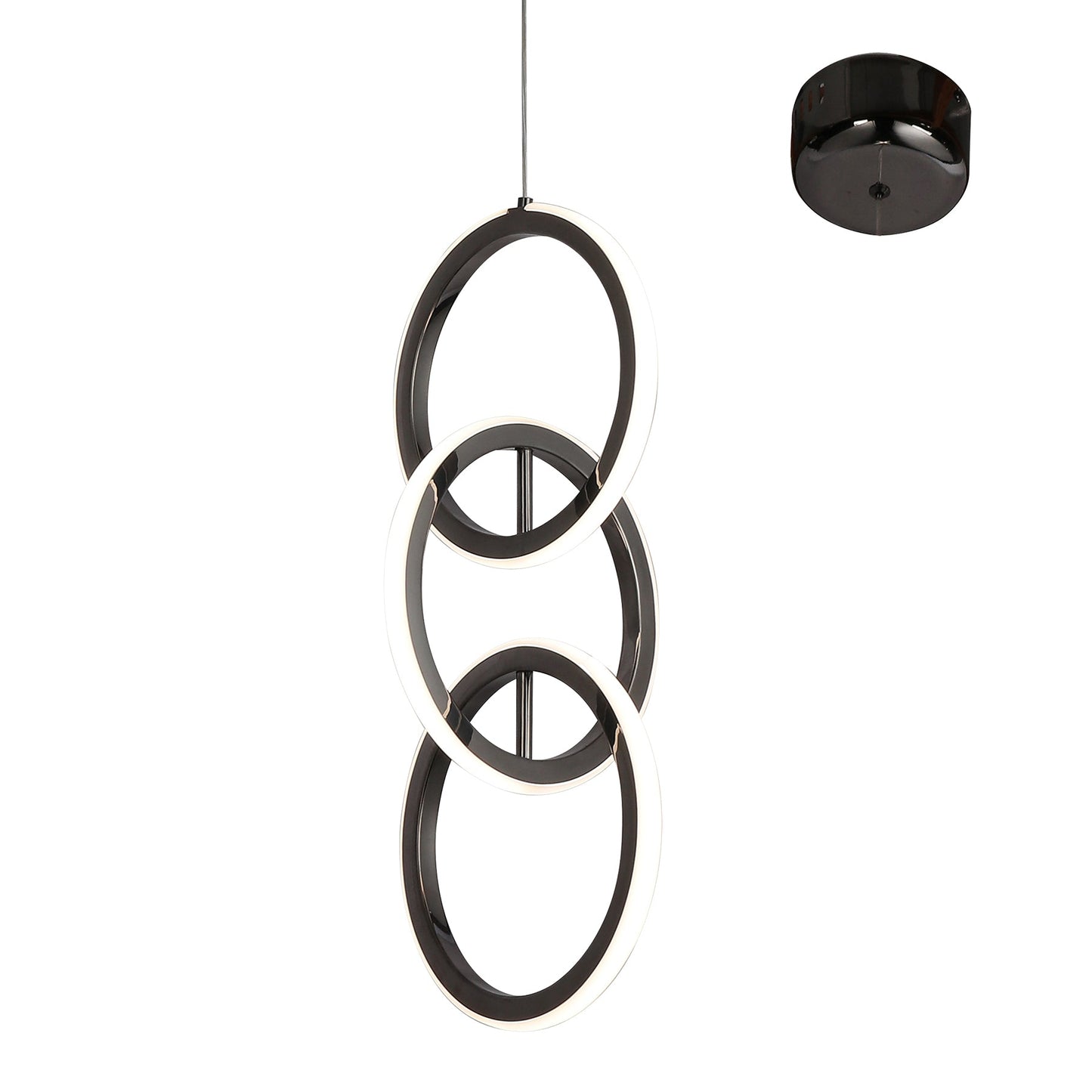 Vilaza Gunmetal 3 Ring Tri-Colour Remote-Controlled LED Contemporary Pendant