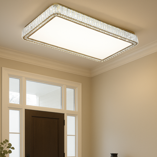 Asha 1200 Crystal with Gold Remote Controlled Tri-Colour LED Close to Ceiling