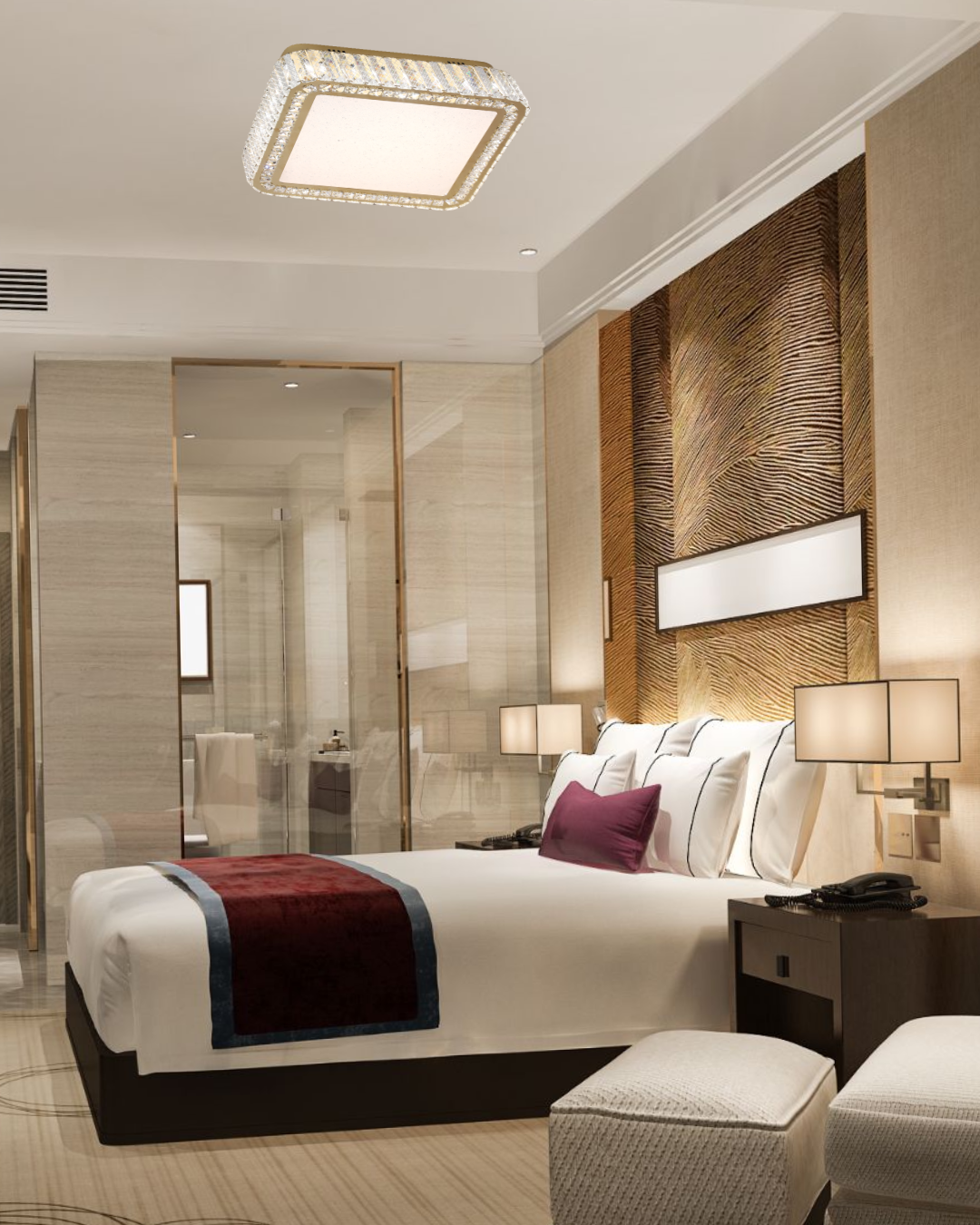 Asha 500 Crystal with Gold Remote Controlled Tri-Colour LED Close to Ceiling