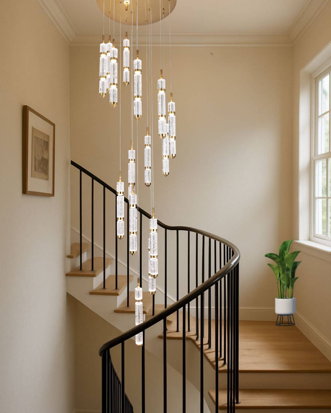 Athena 15 Light Round Bubble Crystal with Gold Remote Controlled LED Contemporary Pendant