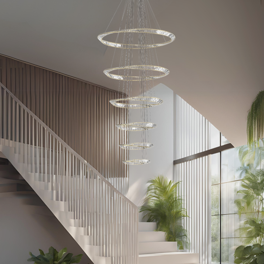 Barcelona 6 Ring Gold and Crystal Tri-Colour Remote Controlled Chandelier