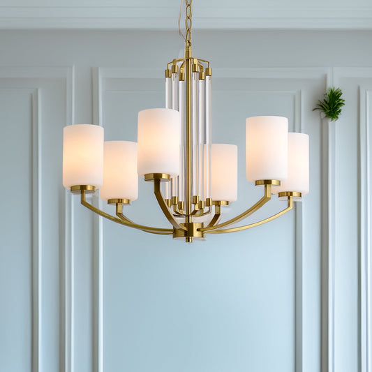 Heather 6-Light Brass With Frosted Shade Classic Provincial Pendant