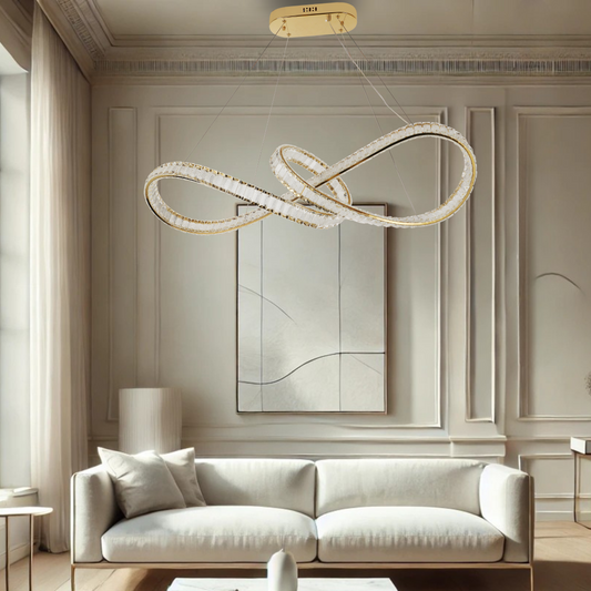 Infinity 1000mm Gold and Crystal Tri-Colour Remote Controlled Chandelier