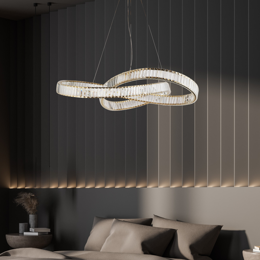 Venice 980mm Gold and Crystal Tri-Colour Remote Controlled Chandelier